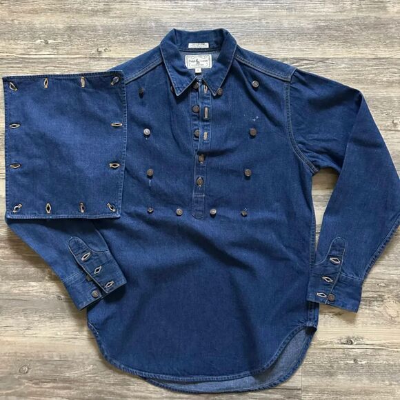 Vintage 70s Ralph Lauren Western Wear Denim Bib Button Shirt Size 12 RARE! - Picture 6 of 9